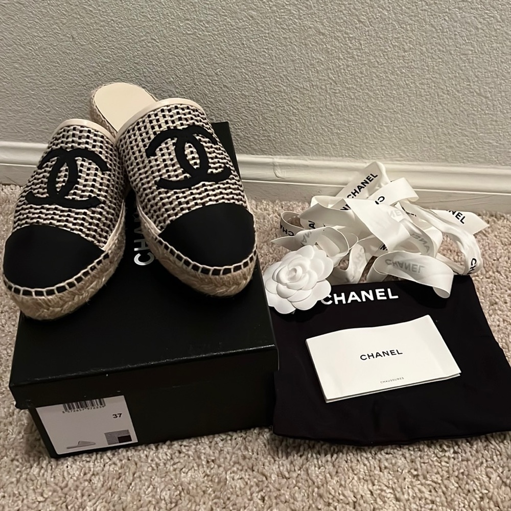 Chanel tweed mule espadrilles (lightly worn)